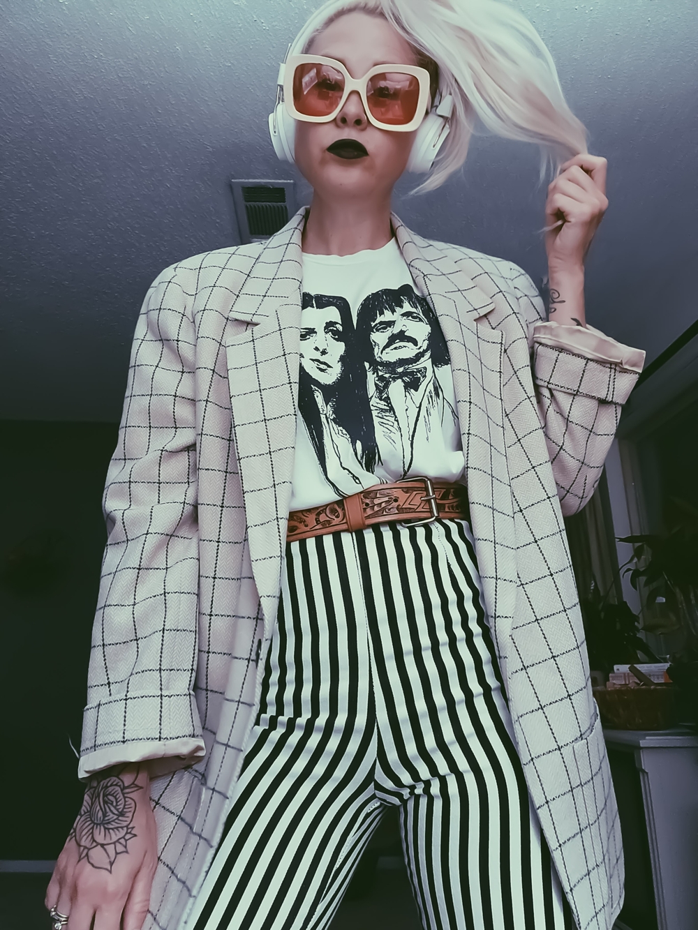 High Waist Black and White Stripe Trousers